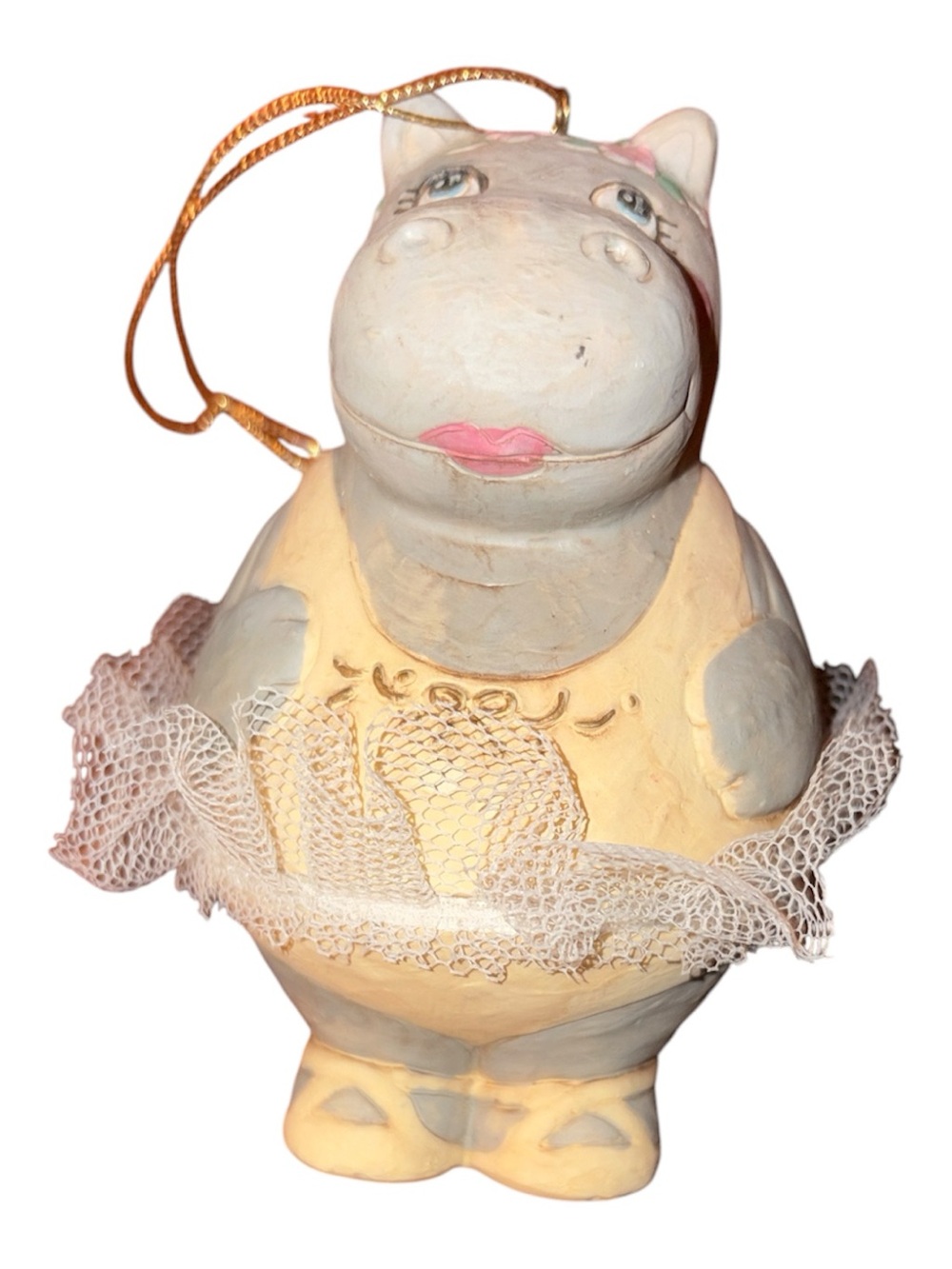 Hand painted hippo ballerina Christmas ornament